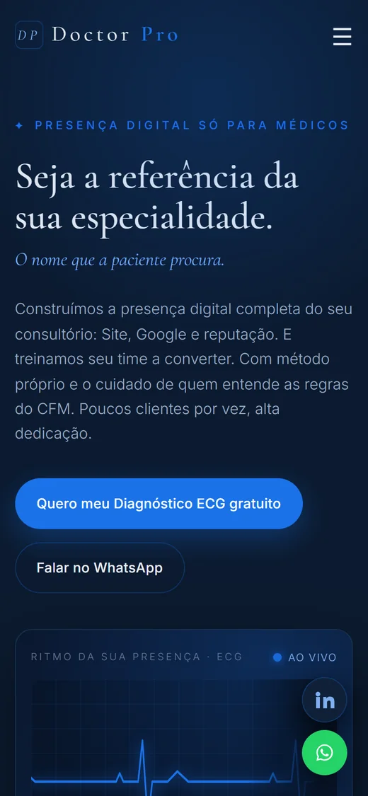 Site da Doctor Pro aberto no celular
