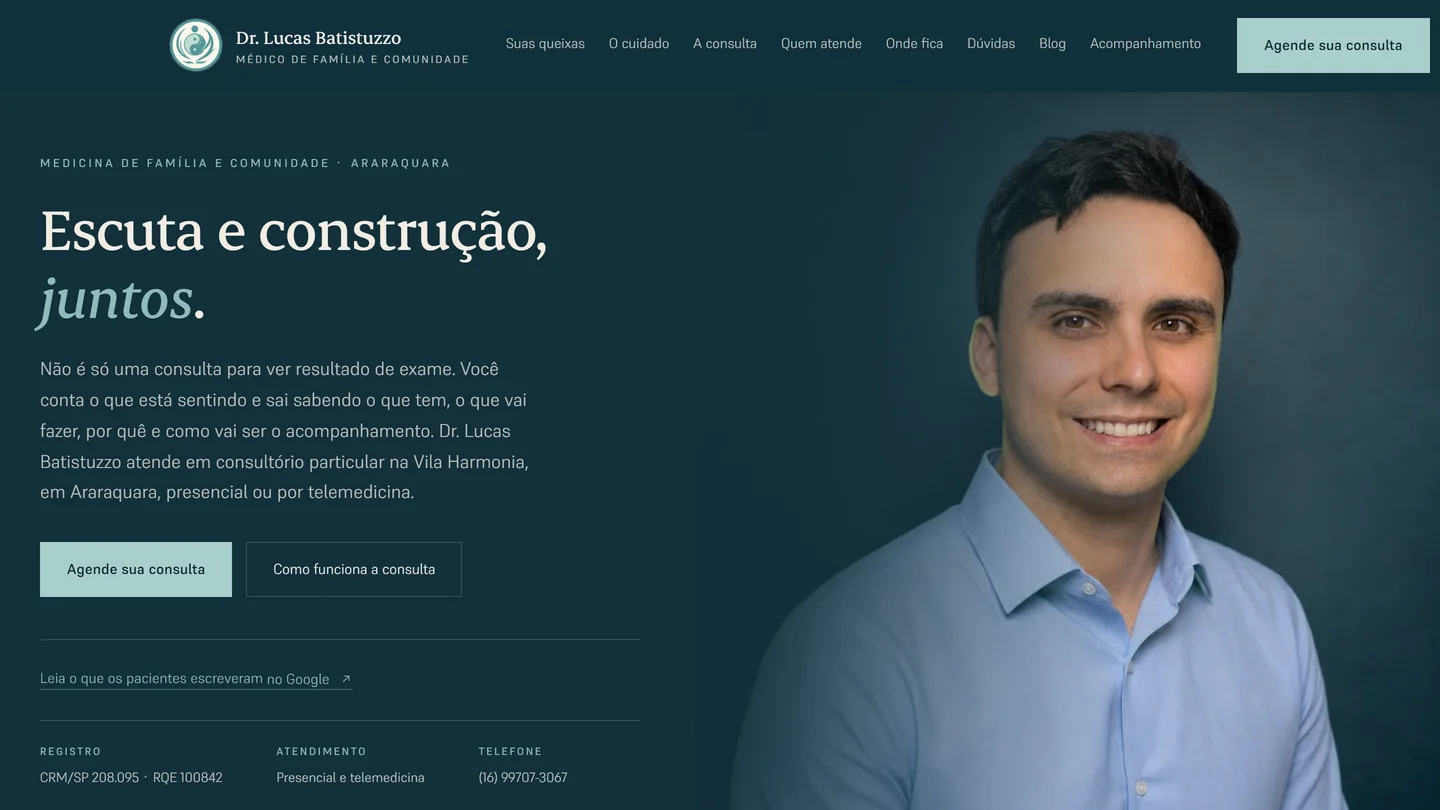 Site do Dr. Lucas Batistuzzo no computador